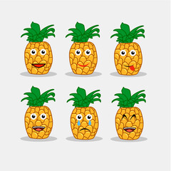 pineapple character emoji stickers. cute pineapple emoticons, for stickers, chat, vector illustration