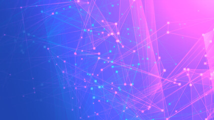 Abstract purple blue polygon tech network with connect technology background. Abstract dots and lines texture background. 3d rendering.