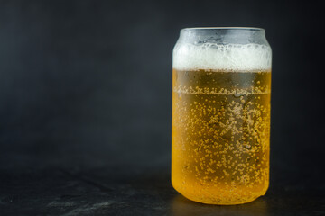 Close up of cold beer on dark background