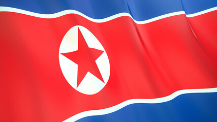 The flag of North Korea. Waving silk flag of North Korea. High quality render. 3D illustration