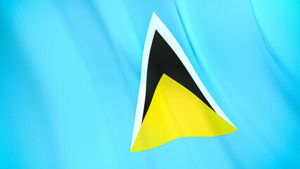 The flag of Saint Lucia. Waving silk flag of Saint Lucia. High quality render. 3D illustration