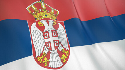 The flag of Serbia. Waving silk flag of Serbia. High quality render. 3D illustration