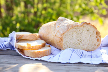 Bread on a wooden background close up