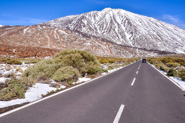 Snow covered mount teide