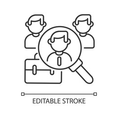 Headhunting linear icon. Human resources management, recruitment process thin line customizable illustration. Contour symbol. Hiring new employee. Vector isolated outline drawing. Editable stroke