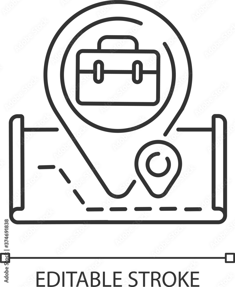 Poster company location linear icon. navigation technology thin line customizable illustration. contour sym