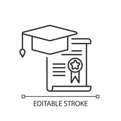 Internship linear icon. Vocational education, professional practice thin line customizable illustration. Contour symbol. Graduation certificate vector isolated outline drawing. Editable stroke