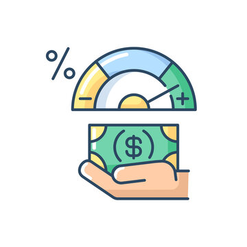 recommend clip art: Credit score changing RGB color icon. Getting bank loan. Creditworthiness analysis. Interest rate and credit risk measuring. Isolated vector illustration