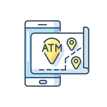 ATMs Map RGB Color Icon. Bank Location Online Searching. Cash Machine Navigation. ATM Near Me. Mobile Banking App Using. Isolated Vector Illustration