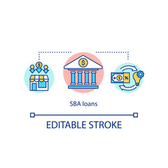 SBA loans concept icon. Small business administration idea thin line illustration. Bank credits for small enterprises and startups. Vector isolated outline RGB color drawing. Editable stroke