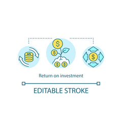 Return on investment concept icon. Financial benefit of assets idea thin line illustration. ROI, investment value, exchange rate. Vector isolated outline RGB color drawing. Editable stroke