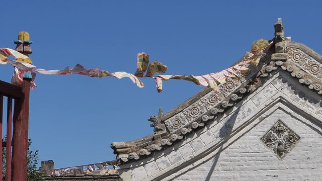 Karakorum Mongolia Ancient City Prayer Flags Slowmotion.