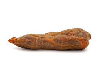 Soppressata dry salami isolated on white background