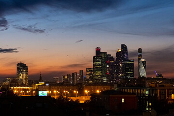 Fototapeta na wymiar Moscow city by the night in august