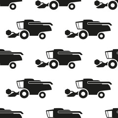 Black combine harvesters isolated on white background. Simple monochrome seamless pattern. Side view. Vector flat graphic illustration. Texture.