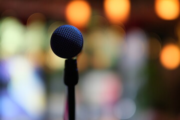 close up microphone with colorful bokeh 