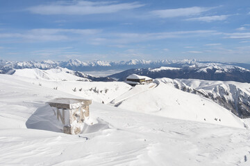 Fototapeta na wymiar Rifugio Bassano in winter on Monte Grappa