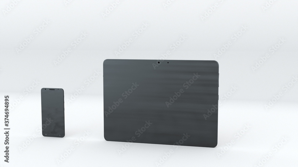 Aufkleber smartphone neare tablet with green screen, computer generated. touchscreen devices, 3d rendering. co