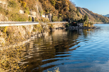 Fototapeta premium Foliage in the coast of the Lake Maggiore with reflections on the water