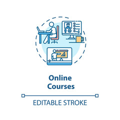 Online courses concept icon. Internet business, selling educational content idea thin line illustration. Remote education, e learning. Vector isolated outline RGB color drawing. Editable stroke