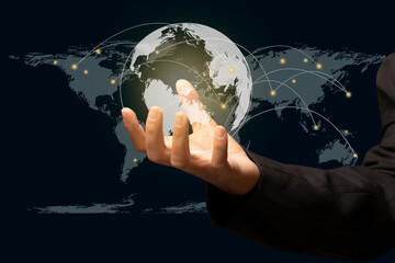 Businessman holding global network connection. concept of global business.