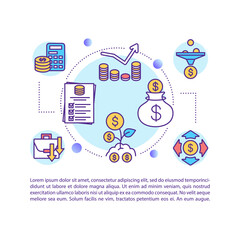 Fototapeta na wymiar Financial management concept icon with text. PPT page vector template. Capital growth, budget planning. Business investment brochure, magazine, booklet design element with linear illustrations