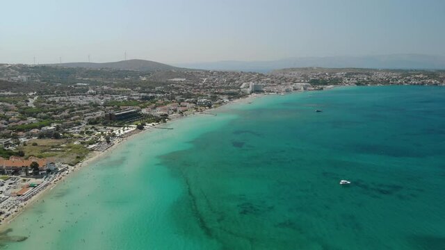 &Ccedil;eşme Boyalık Beach descending aerial view from drone