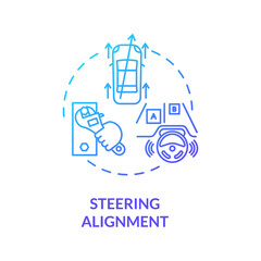 Steering alignment concept icon. Road test car. Pre-alignment inspection and full automobile diagnotics idea thin line illustration. Vector isolated outline RGB color drawing