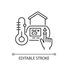 Thermostat setting linear icon. Water heater. Air conditioner. Temperature maintenance. Thin line customizable illustration. Contour symbol. Vector isolated outline drawing. Editable stroke