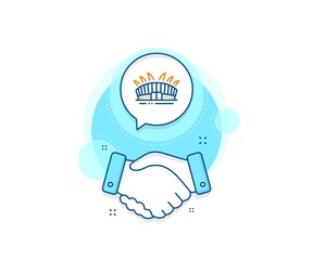 Fototapeta premium Sport complex sign. Handshake deal complex icon. Arena stadium line icon. Championship building symbol. Agreement shaking hands banner. Arena stadium sign. Vector