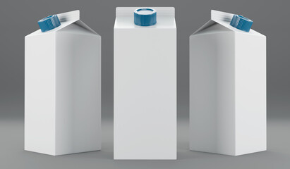 3d render illustration of a milk or juice package mockup on grey background