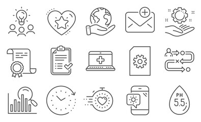 Fototapeta premium Set of Technology icons, such as Ranking star, File management. Diploma, ideas, save planet. New mail, Time change, Ph neutral. Search, Timer, Employee hand. Vector