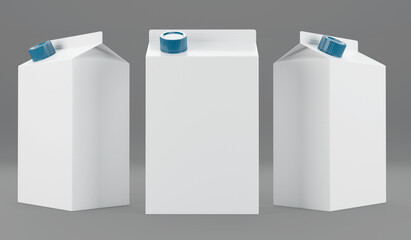 3d render illustration of a milk or juice package mockup on grey background
