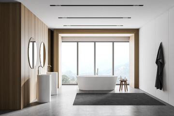 Fototapeta na wymiar White and wooden bathroom interior