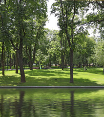 image of the river on trees in the park background