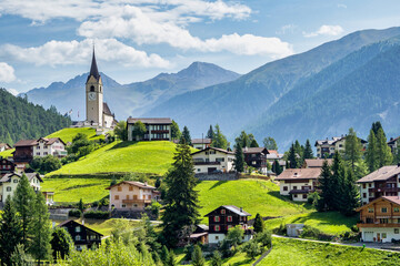 Beautiful Schmitten village at Albula pass in Grisons, Graubuenden, Switzerland