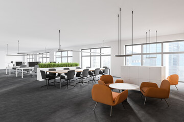 White open space office corner with lounge