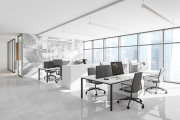 Panoramic white marble open space office corner