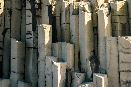 Basalt Stone Pillars On A Beach In Iceland