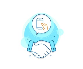 Give Cellphone or Phone sign. Handshake deal complex icon. Hold Smartphone icon. Ð¡ommunication Mobile device symbol. Agreement shaking hands banner. Hold Smartphone sign. Vector
