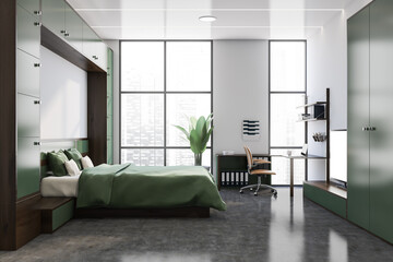 White master bedroom with home office