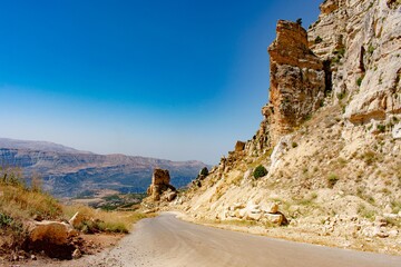 narrow mountain road in Lebanon during summer