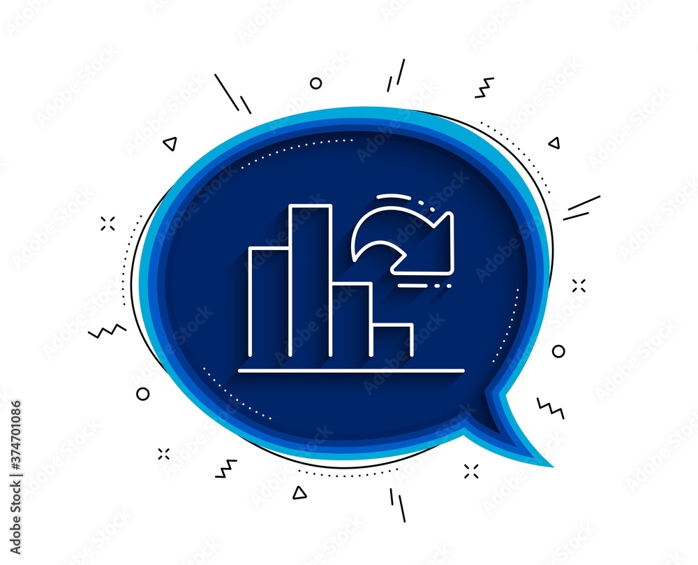 Poster decreasing graph line icon. chat bubble with shadow. column chart sign. market analytics symbol. thi