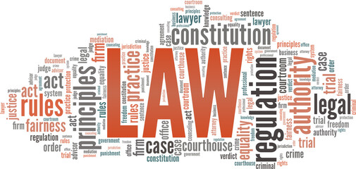 Law vector illustration word cloud isolated on a white background.