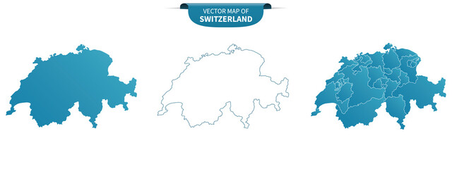 Obraz premium blue colored political maps of Switzerland isolated on white background