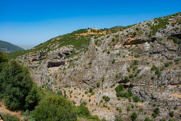 Naklejka premium rock formation with caves in the Lebanon mountains