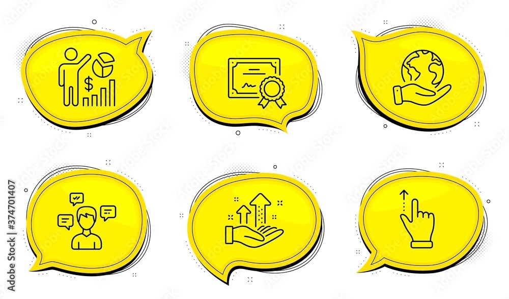 Aufkleber analysis graph sign. diploma certificate, save planet chat bubbles. touchscreen gesture, seo statist
