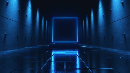 Endless flight in a futuristic dark corridor with neon lighting - Powered by Adobe
