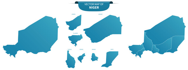 blue colored political maps of Niger isolated on white background