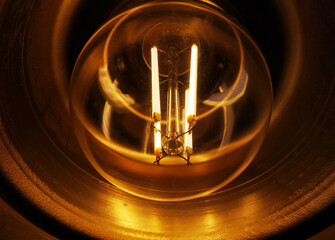 Detailed view of a light bulb in a lamp